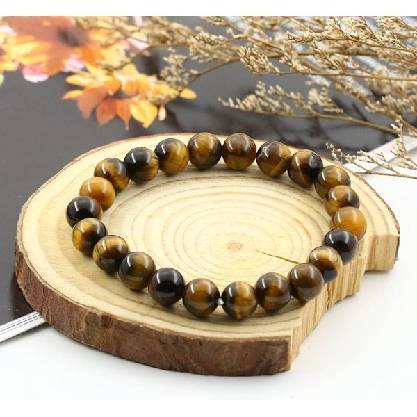 Kristalliranneke, 8 mm luonnonkivihelmiranneke, parantava kristalliranneke naisille ja miehille Tiger eye