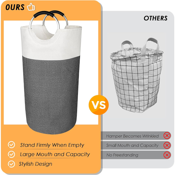 Klesvaskurv 90L Stor kleskurv Vanntett Sammenleggbar og skumbeskyttet Aluminiumhåndtak for klesvaskeromorganisasjon Klesvaskurv Grey+white Large