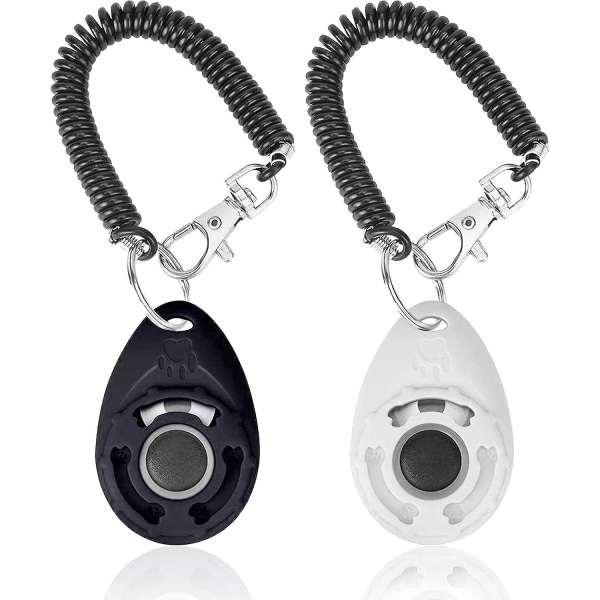 2 paket hundträningsklickare med handledsrem (svart + vit), klicker för hundträning med stora knappar, effektivt beteendeträningsverktyg för ca.