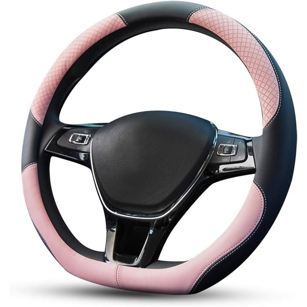 Sport D-form bilrat dæksel åndbar mikrofiber Pu læder rat dæksel Skridsikker beskyttelse til type D Diameter 38 cm (15") (pink)