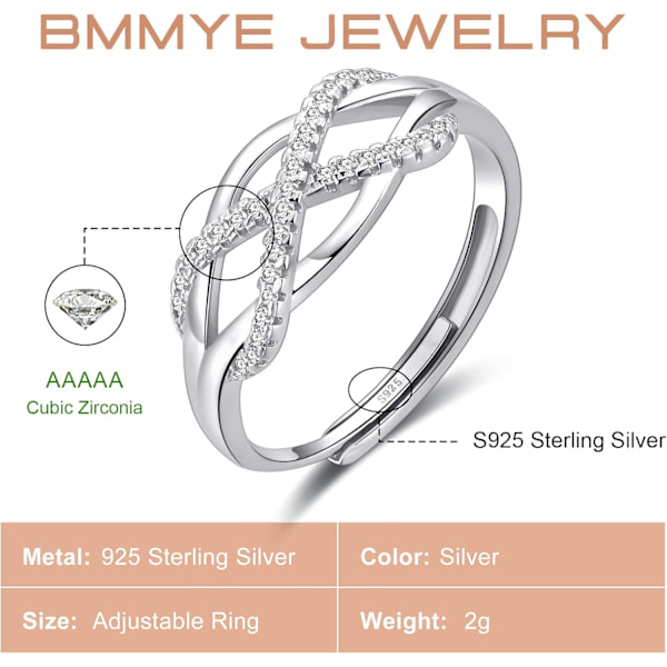 Sølvringer for kvinner Kjærlighetsknute Ringer Justerbare Åpne Fingerfjærringer Smykkegaver Kryssede Ringer for Kvinner med Cubic Zirconia style7