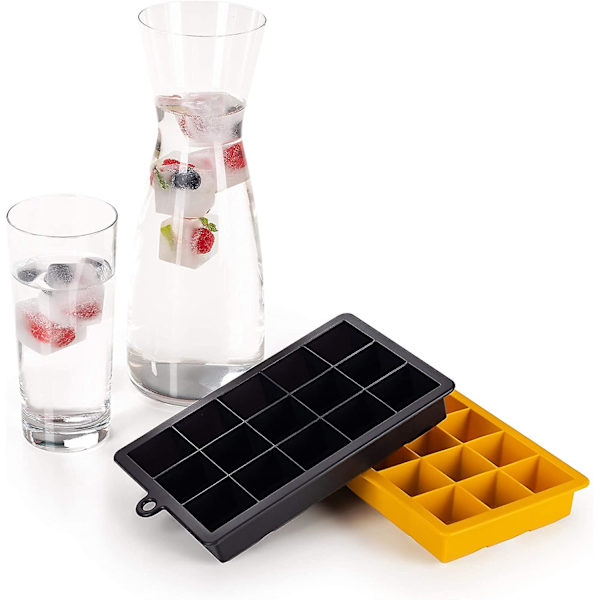 Bakker med 15 isterninger eller 30 isterninger - Silikone isterningbakke - BPA-fri - Sort/gul