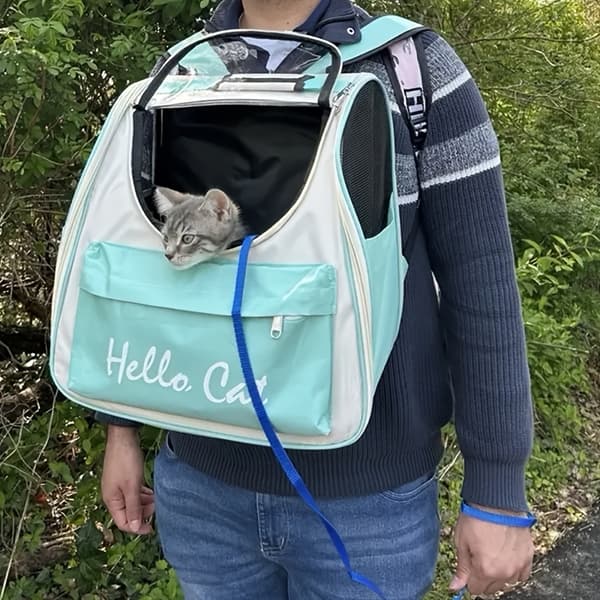 Hello Cat kæledyrsrygsæk — Lilla nylon, stor kapacitet, sammenfoldelig, bærbar