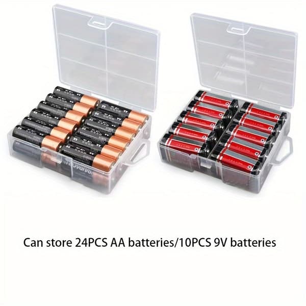 Gennemsigtig batteriopbevaringsboks i plast til AA/AAA-batterier (24 pladser) — Robust og holdbar