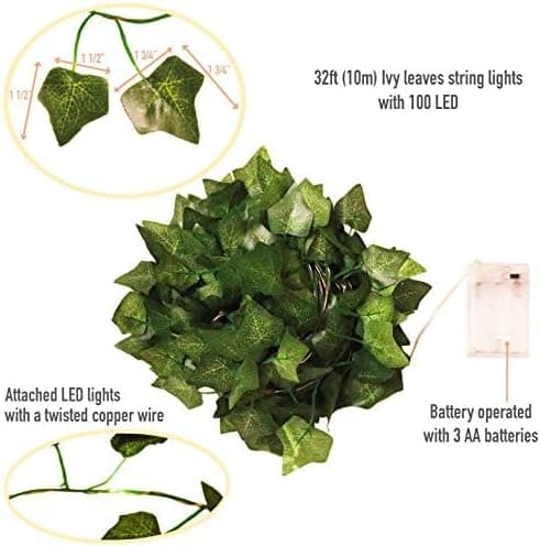 Better Life Attic eføy lyslenker, slyngplanter med LED-eventyrlys 16.5ft