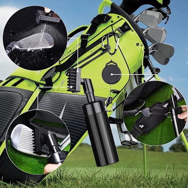 Golfklubbrengörare med inbyggd vattenspray och krok, golfklubbrengöringsborste för våtskrubbning av golfbollar, golfbollrengörare med förlängning