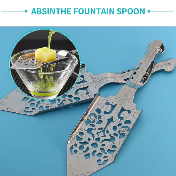 2 stk. Absint-skjeer, Absint-cocktailskjeer i rustfritt stål, utsøkt sett for å lage absint, gotiske absint-skjeer H