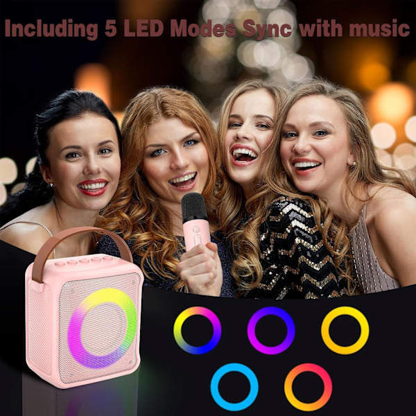 Karaokeleksaker för barn & vuxna med 2 mikrofoner, bärbar karaoke-maskin med LED-ljus och röstförändrande effekter, presenter för barn 3-18 år Pink 2 Mic