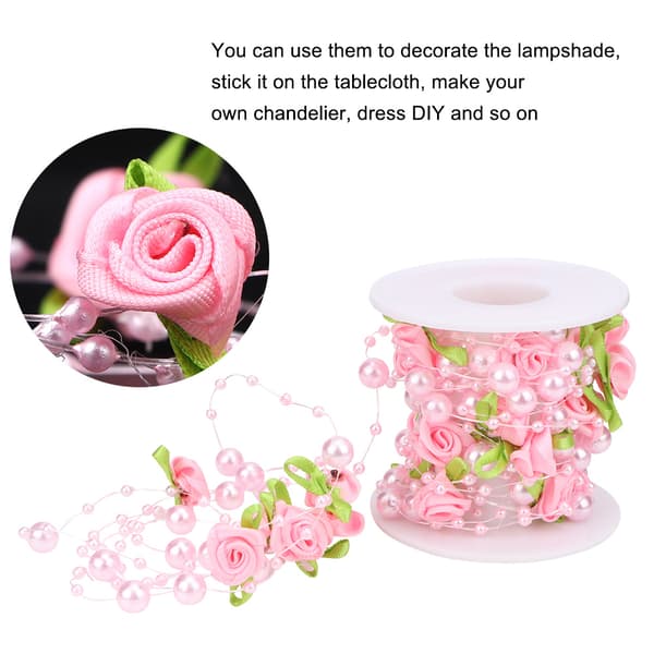 5m/rull Grønt blad Rose Kunstig perlesnor Perlegirlander DIY Bryllupsdekorasjon (Rosa)