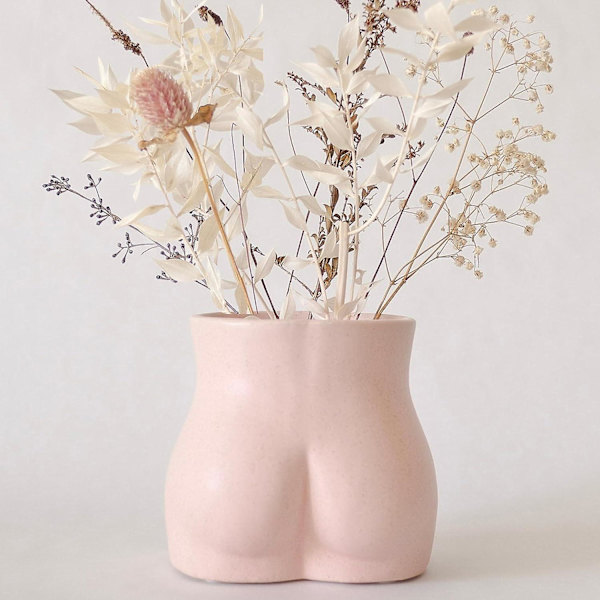 Keramiikka Butt-kukkaruukku, istutusastia viemärillä kukille, Art Lady -vaasit boho chic -koti sisustus (pohja, pilkullinen vaaleanpunainen)