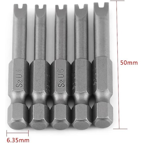 5 st 50 mm S2-legeringståls U-formade skruvmejslar 1/4\" Hexskaft U-formad magnetisk skruvmejsel