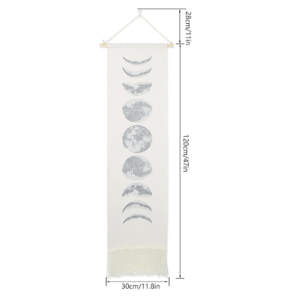 Hængende Måne Lunar Print Mønster Vægtapet Display Kollegie Hjem Dekoration Sort