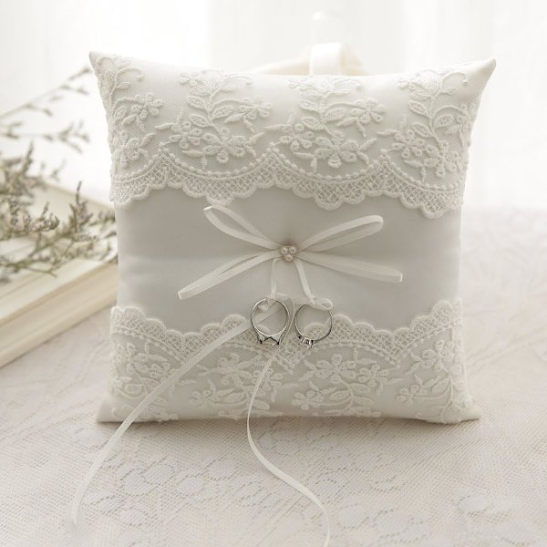 MOTTDAM Blonderingspute for Bryllup med Blondering og Perle Putebærer 8.26 Tommer Ivory 1 Count (Pack of 1)