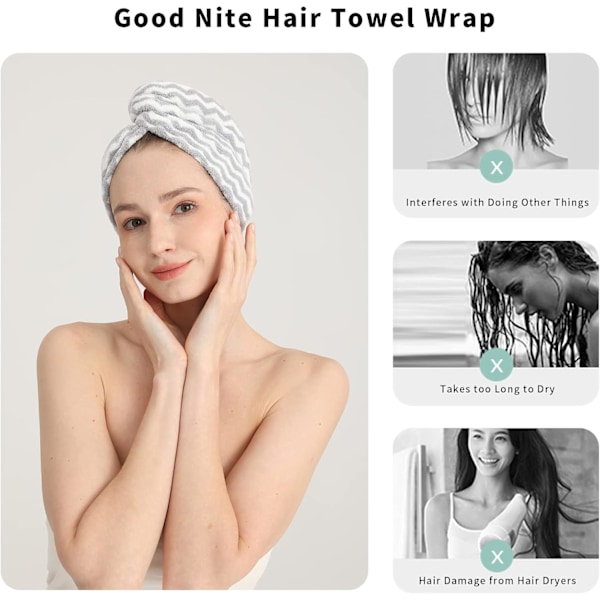 3-pack Mikrofiber Hårhandduks Wrap Superabsorberande Snabbtorkande Hår Turban Handdukar med Knappar Mikrofiber Handdukar för Kvinnor Flickor Långt Lockigt Vått Hår Small Stripes 65 x 25cm