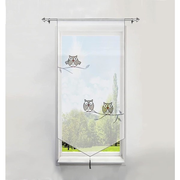 1 stk vinduesgardin bxh/60x120cm gennemsigtig polyestergrå uglebroderi med kvast Korte gardiner vinduesdekoration
