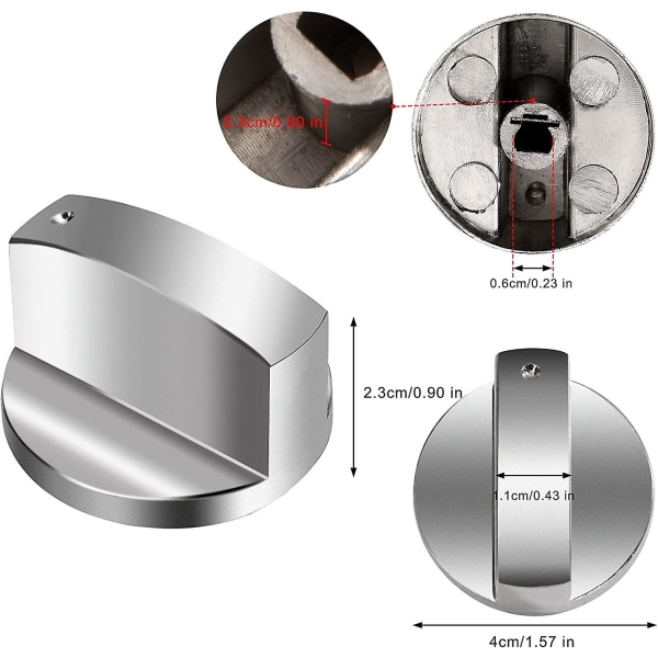 Gasknappar 6mm Metall Universal Kontrollknappar Universal Knapp Spisknappar Silver Gaskök Knappar För Gaskugn Och Spis 6 Stycken