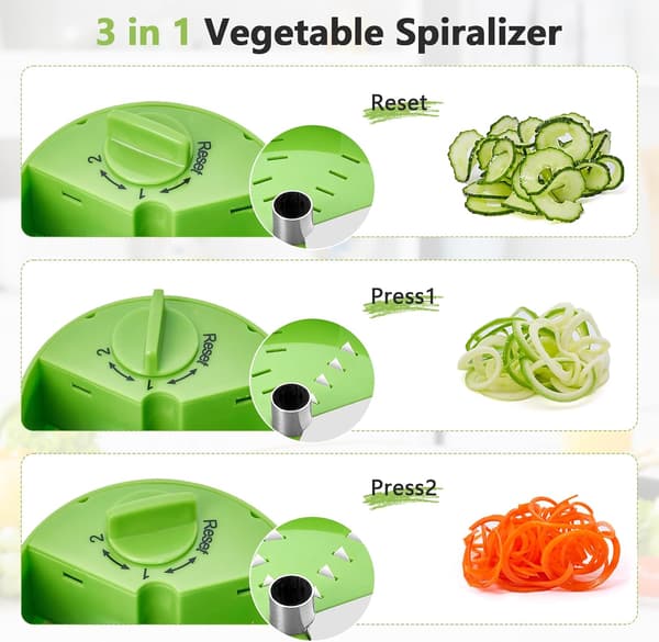 3-i-1 Grøntsagsspiralizer, Justerbar Mandolin Spiraludskærer, velegnet til squashnudler og gulerødder.