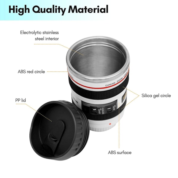 Kameraobjektiv Kaffeekanne Foto Kaffeetasse Edelstahl Kameraobjektiv Tassen Auslaufsicher Fotograf Kamera Tasse Reisebecher Wasserflasche Ideales Geschenk für Männer
