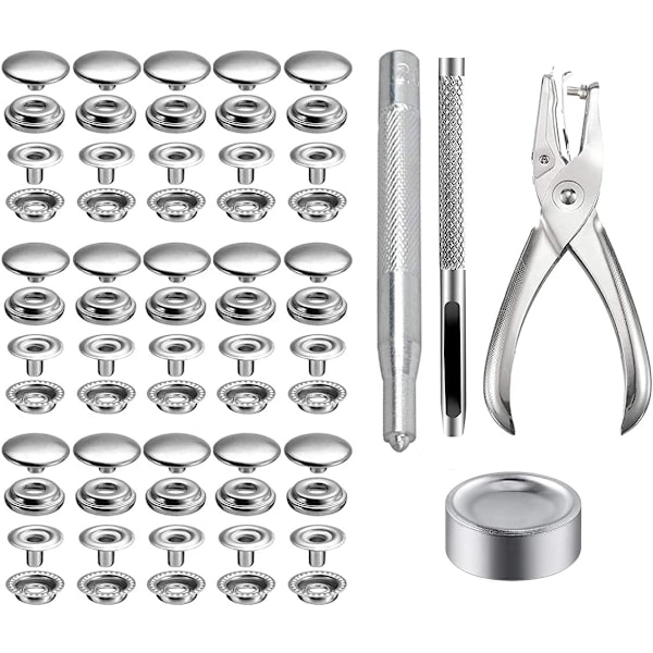 200 stk trykknappsett, BetterJonny 15mm rustfritt stål trykknapp trykknapp med tang og 3 innstillingsverktøy for Marine Boa silver