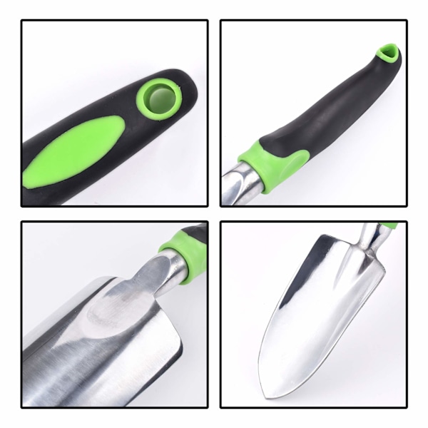 Hagespade i rustfritt stål med ergonomisk grep og sklisikkert mykt gummihåndtak for omplanting, luking, graving og planting