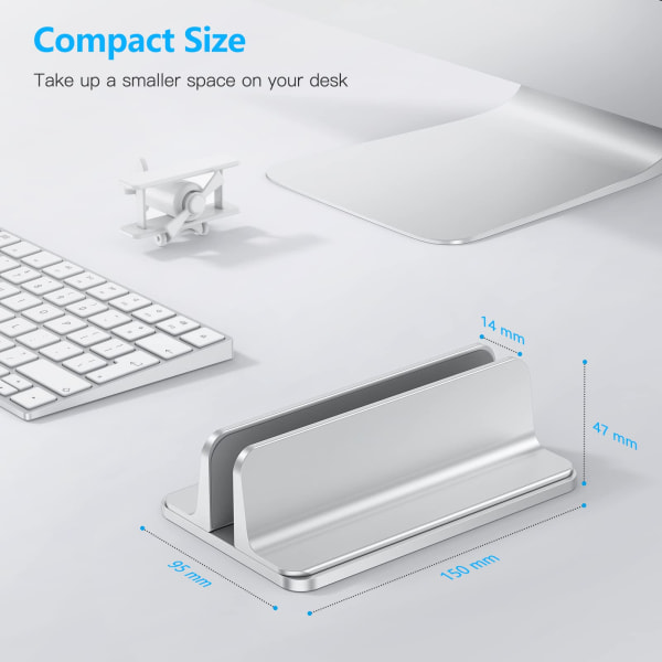 Vertikal bærbar computer stand justerbar, aluminium MacBook stand sølv