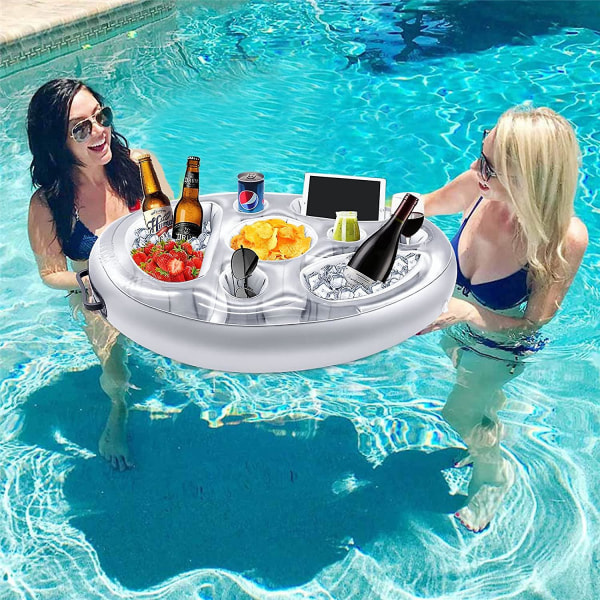Uppblåsbar Dryckeshållare, 8 Hål Flytande Poolbar, Dryckeshållare för Fruktsallad Buffé Pool Vuxen Tillbehör för Pool Strandfest Kul (grå)