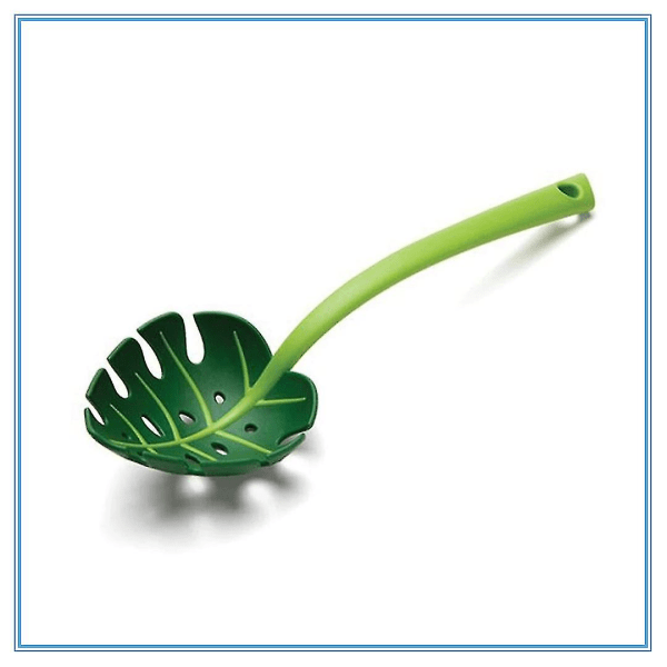 2st Green Monstera Leaf Durkslag Multifunktion Långskaft Spaghetti Skårad Serveringssked Sallad Skimmer För Hem Kök (hy)