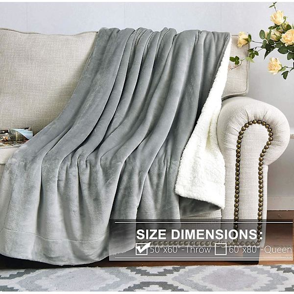 Teppe Tvilling Tykt Varm Teppe For Vinter Seng Super Myk Fuzzy Flanell Fleece/Ull Som Reversibel Fløyel Plysj Teppe (Lysegrå Tvillingstørrelse 60\"x80\"