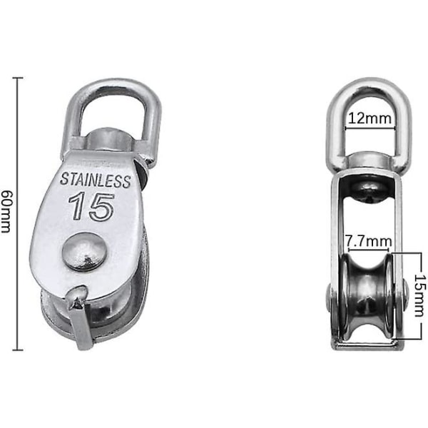 4 stycken M15 och M25 lyftblock i rostfritt stål, enkel svängbar rulle, rulllager, maskinlastkapacitet 35 kg och 150 kg - Silver