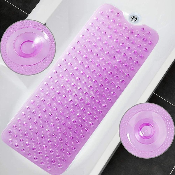 Erittäin pitkä kylpymatto Liukumaton kylpymatto, suihkumatto 200 imukupilla, 40,5 x 101 cm (läpinäkyvä violetti)