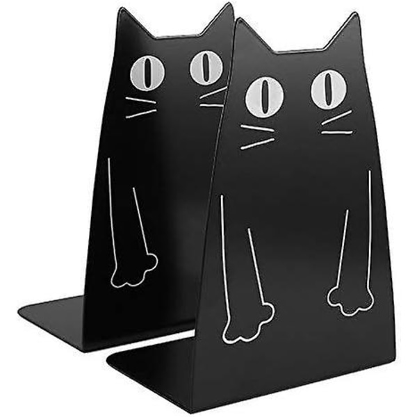 Sød kat metal bogende, store kraftige bogstøtter Desktop bogholder Organizer bogender til hylder Sort