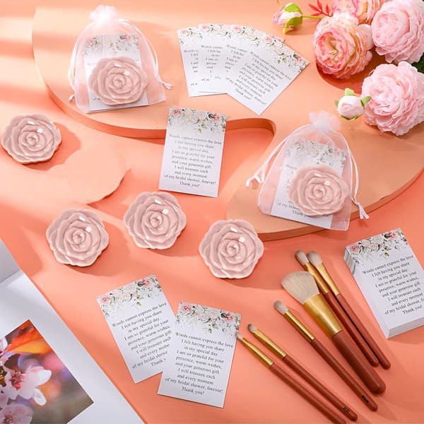 Sæt med 9 lyserøde spejle – Foldbare lommespejle med rosenblad-design – Gaver til brudepiger (Lyserød)