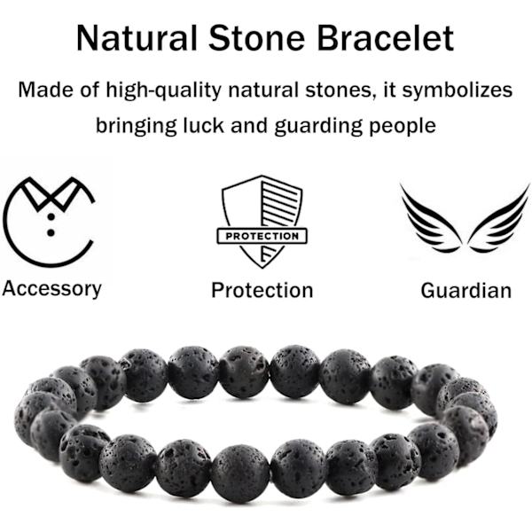 Kristall Armband, 8mm Naturstenpärlor Armband, Läkande Kristall Armband för Kvinnor Män Lava