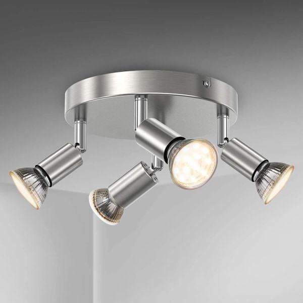 LED-kattovalaisin, kääntyvä, 4-suuntainen pyöreä levy LED-kattospottivalaisimet, ø180mm (sisältää 4x4W GU10 LED-lamput, 400LM, lämmin valkoinen) LED Ce Brushed Nickel 4 Way