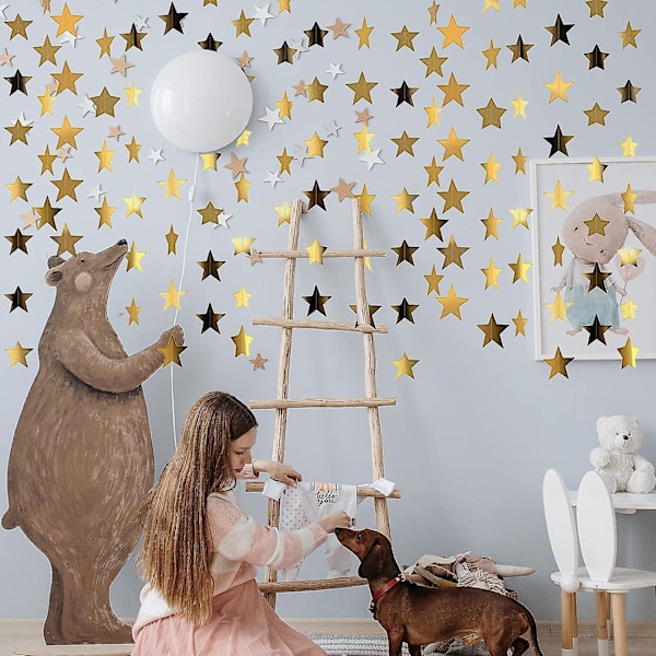4m Reflekterende Stjerne Papir Garland, Glimmer Stjerne Vimpel Banner Hængende Dekoration Stjerne Garland Streamer Kit Til Fødselsdag Bryllup Banner Baggrund