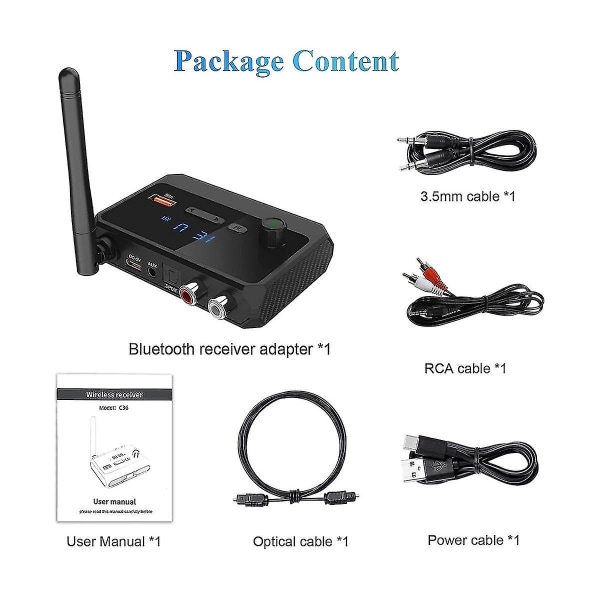 Bluetooth-adapter til stereo-modtager - Bluetooth 5.3-modtager, trådløs lydadapter til hjemme-stereo