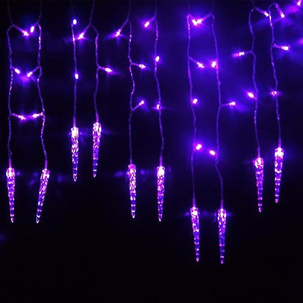 Olika formade Led-gardinljusslingor Party Trädgård Färgglad utomhusbelysning Heminredning Storbritannien Adapter Lila istappar