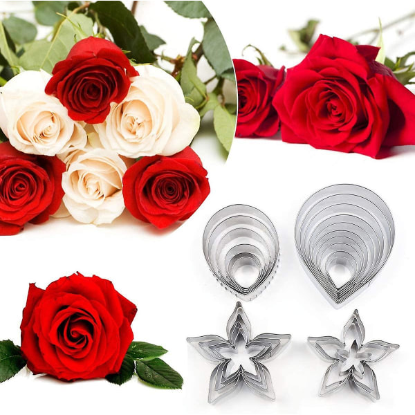 21 stk. Kage- og Cookie-Udstikkere, Bageform, Modelering, Bageværktøj, Blomst & Den Nemmeste Rose-Udstikker, Kagefondant