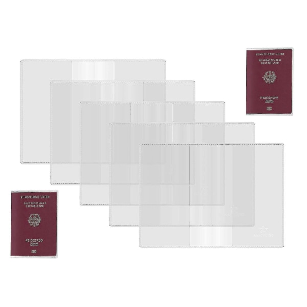 5 pakke passdeksler, passbeskytter i klar plast, for pass i standardstørrelse Rfid ID-kortdeksler