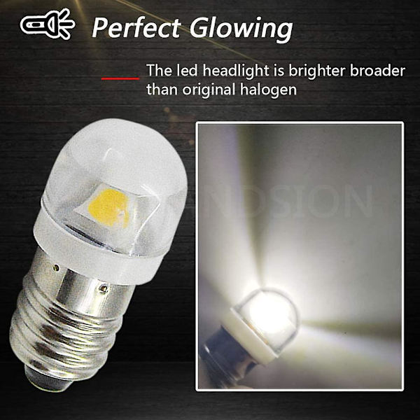4 stk. 3V 0,2W E10 LED-pærer 5050 1smd Hvid 3000k LED-pære Udskiftning Opgradering Til Forlygter Lommelygter Lommelygter