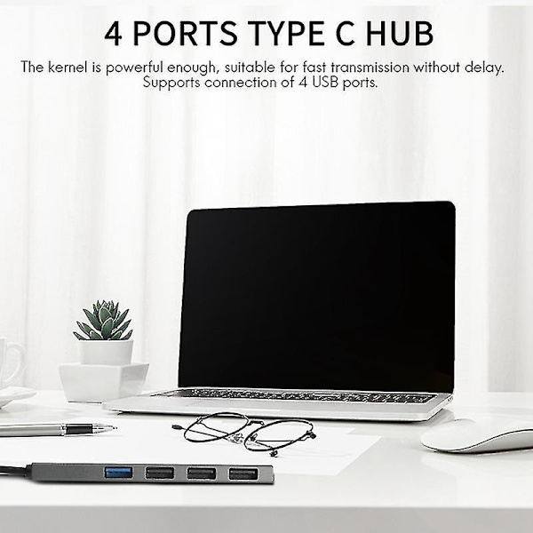 USB-C Hub 4-i-1 Bärbar Legering USB Typ C till 4 USB 2.0 480 Mbps Port Hub Adapter