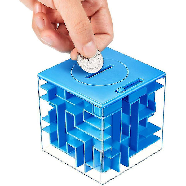 Pusselbox för barn och vuxna, labyrintpussel presentbox (blå) 3D tredimensionell labyrint spargris för barns pusselleksaker, tidig utbildning, intelligens