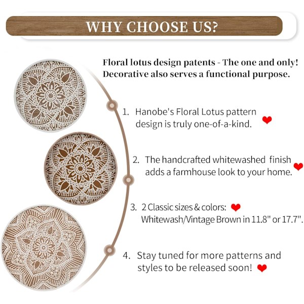 Rund træ dekorativ bakke: Rustik hvid Boho sofabord bakke Farmhouse bakke dekor midtpunkt træ cirkel osmannisk serveringsbakker til hjemmekøkken Whitewash Lotus30cm