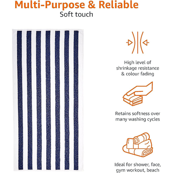 Strandhåndklæde - Cabana Stripe, Blå Marine, Pakke med 1