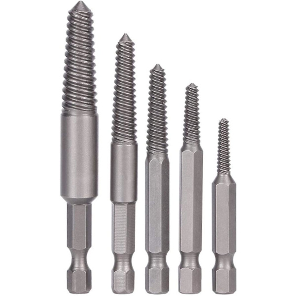 5 stk Skruebor Bits Stud Fjerning Verktøy Broken Skrue Ekstraktor Hex Skaft Skadet Fine Tenner Bolt Fjerning Verktøy