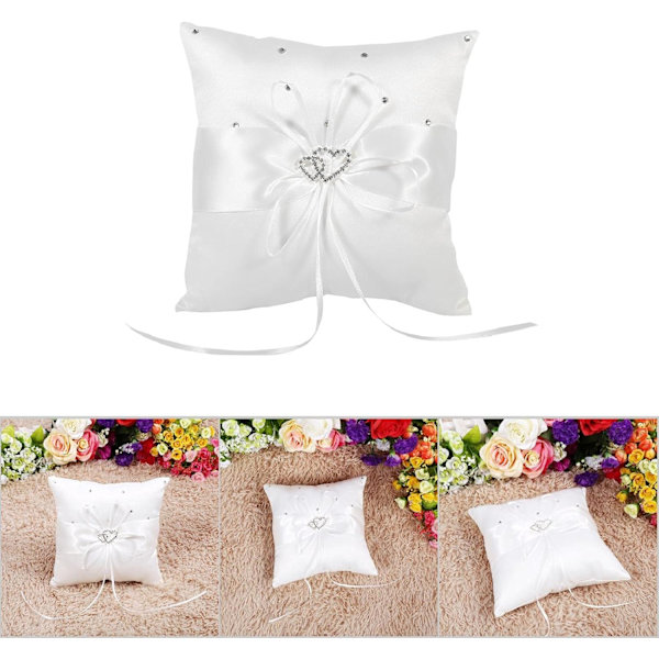 Bryllupsringpute, Ringpute Romantisk Brud Dobbelt Hjerte Bånd Pute Dekor Forlovelsesring Pute Puteholder For Strandbryllup Fest Cere White 1 Count (Pack of 1)