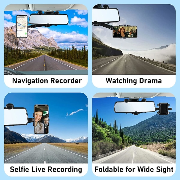 360° Rotationsbar och Infällbar Bakspegel Telefonhållare Universal Telefonhållare Multifunktionell Telefonfäste