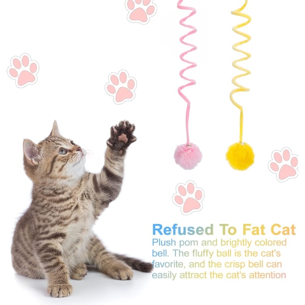2 Pakker Dørhengende Katteleker, Hengende Dør Katte Plysj Leke Teaser Leke Inntrekkbar Katteleke Interaktiv Cay Leke med Klokker for Innendørs Katt Kattling Jaktlek Pink+Yellow