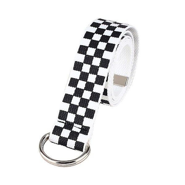 Casual Mænd Kvinder Ternet Canvas D-Ring Bælte Plaid Talje Rem Taljebånd Sort