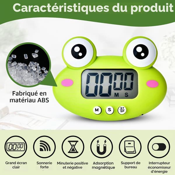 Timer, kökstimer, digital timer formad som ett tecknat djur (grön) green